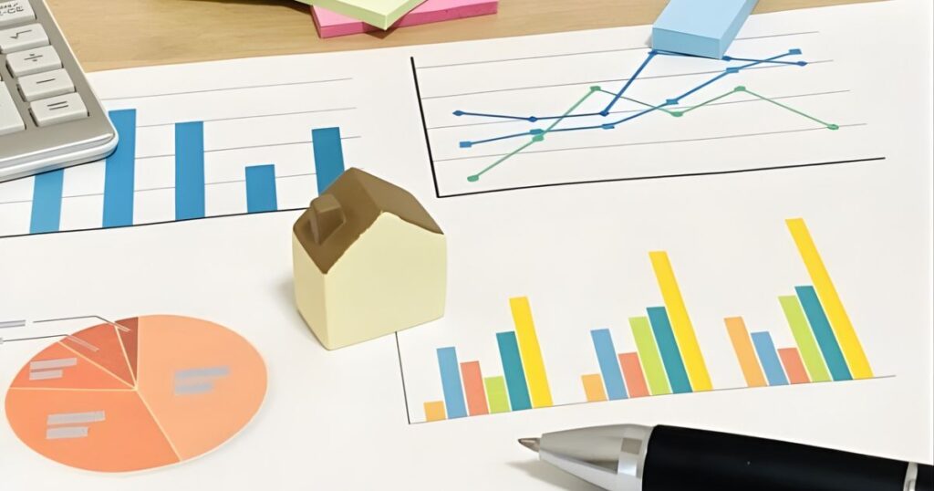 不動産売却の成約事例や価格推移などのデータ分析を示す統計グラフ資料