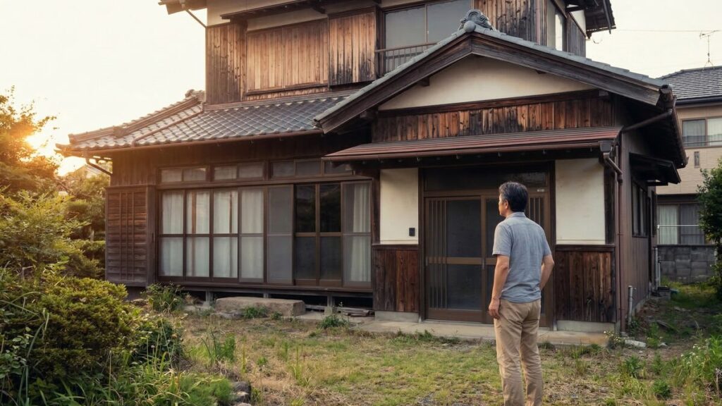 相続した空き家の売却や特例の適用条件を確認するため、実家を訪れた男性。